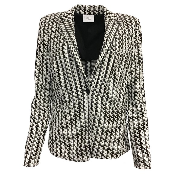 Akris Punto Black/White Woven Geometric Patterned Single Button Blazer - Picture 1 of 4